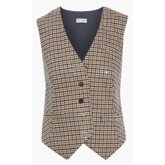 Brunello Cucinelli Sequin Check Vest Womens Wool / Cashmere Blend Size XS - Picture 2 of 10